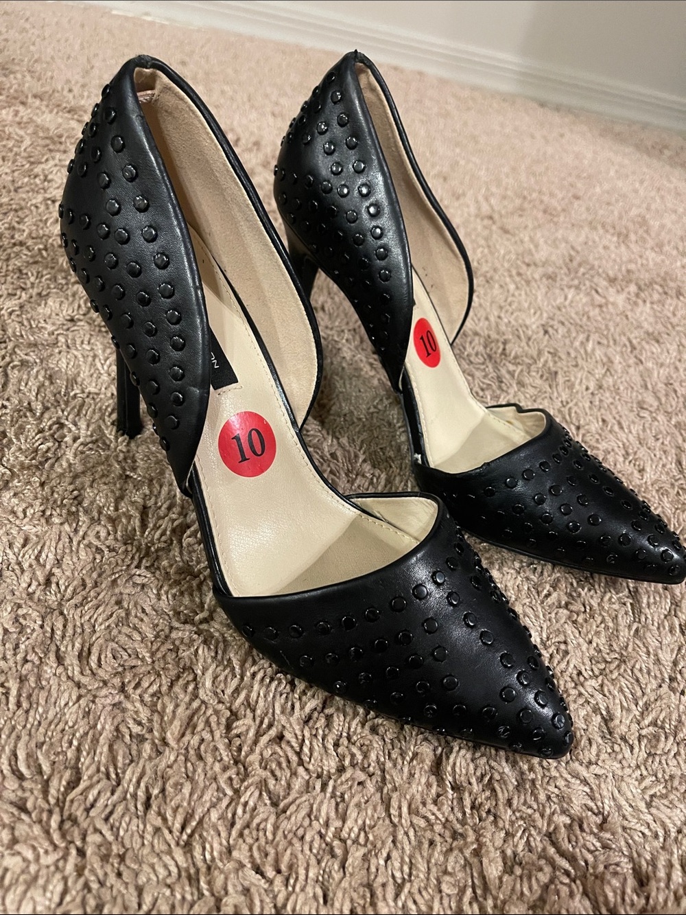 French Connection Women's Black Studded Pointed-Toe High Heels